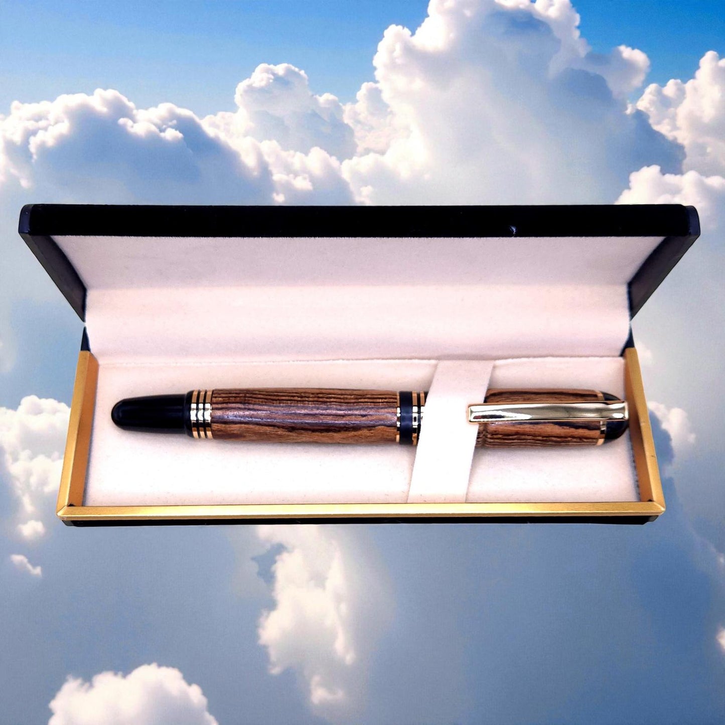 Handmade Bocote Wooden Fountain Pen with Black and Gold Accents