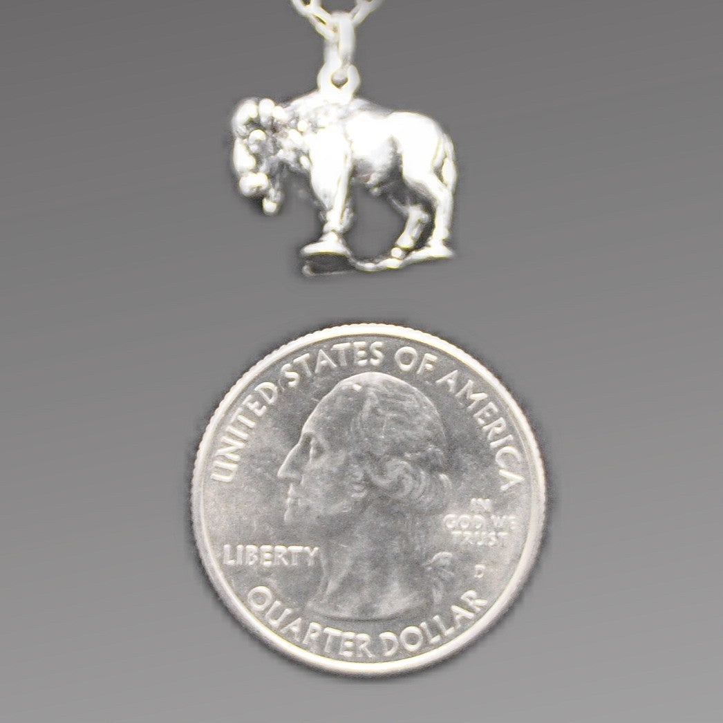 Buffalo Bison Necklace Recycled Sterling Silver .925 Cable Chain Vulnerable Species