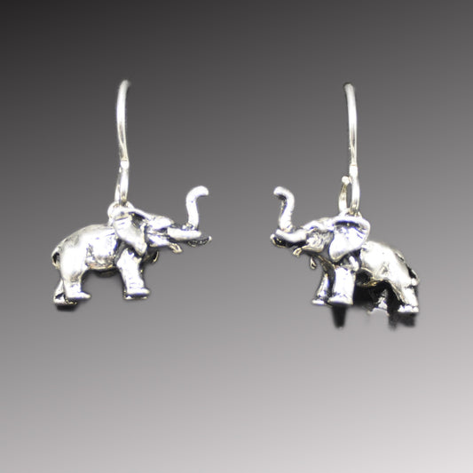 Elephant Earrings, Sterling Silver with sterling silver ear wires, Gift for Women, African Species, Intricately Detailed