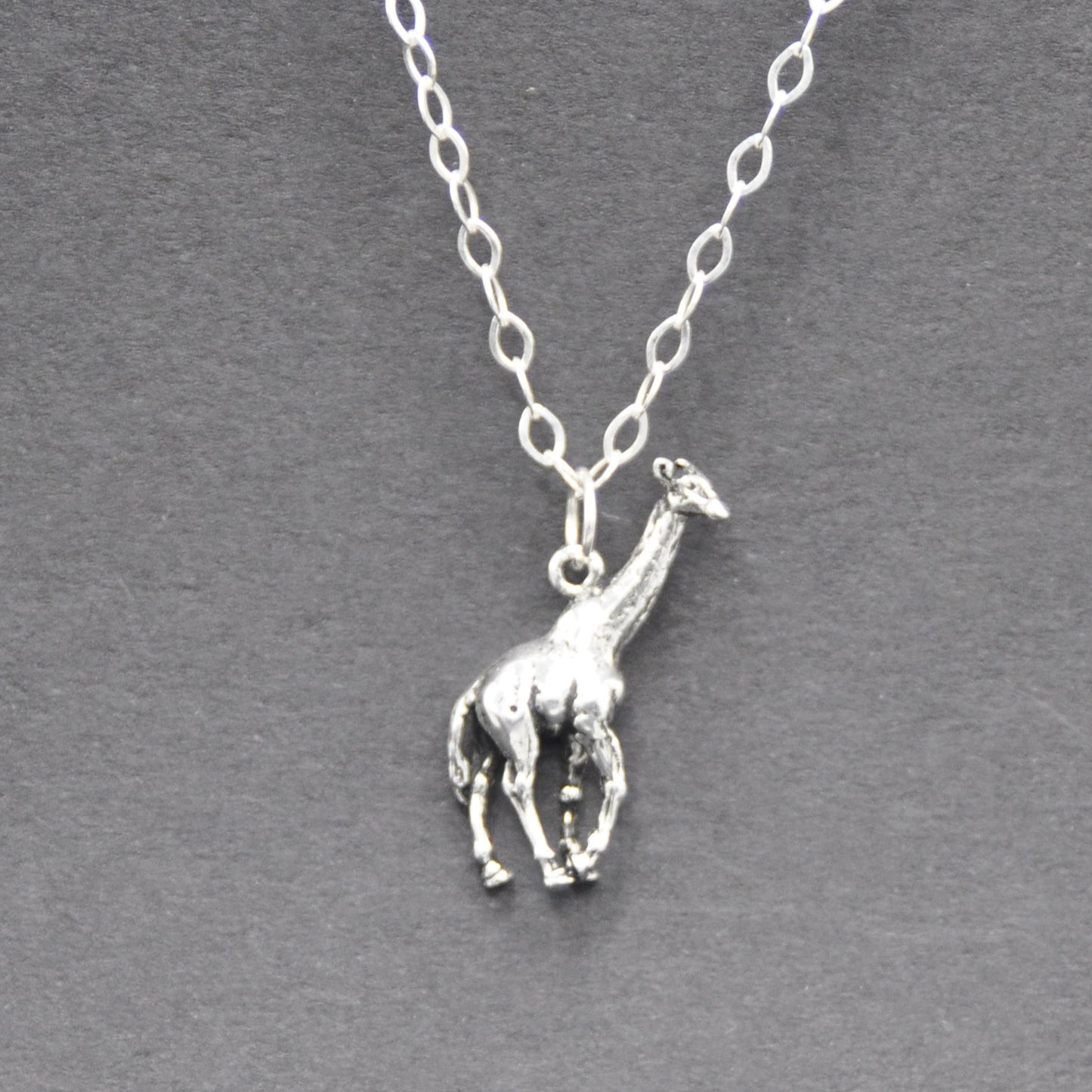 Giraffe Pendant Necklace Recycled Sterling Silver .925 Cable Chain Vulnerable Species