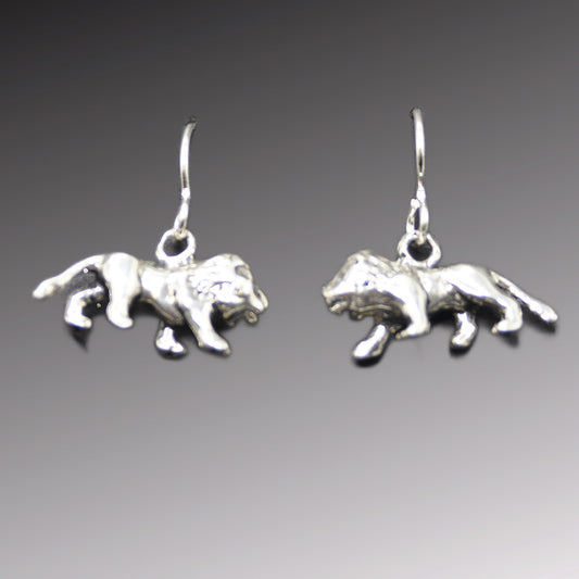 Lion Earrings, Handcrafted Recycled Silver Jewelry Endangered Species .925 African Lion