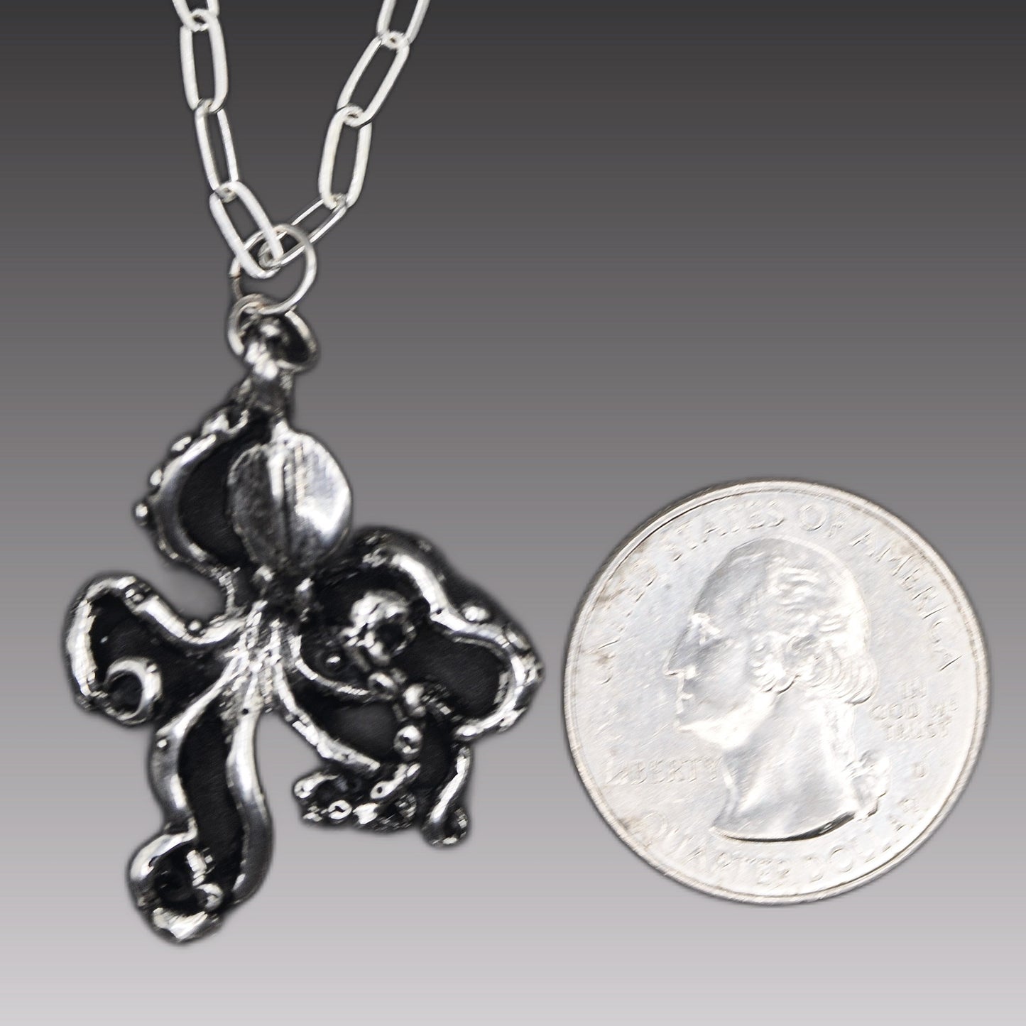 Octopus Pendant Recycled Sterling Silver .925 18 Inch Cable Chain Endangered Species