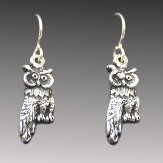 Owl Earrings, Handcrafted Recycled Silver Jewelry Endangered Species .925