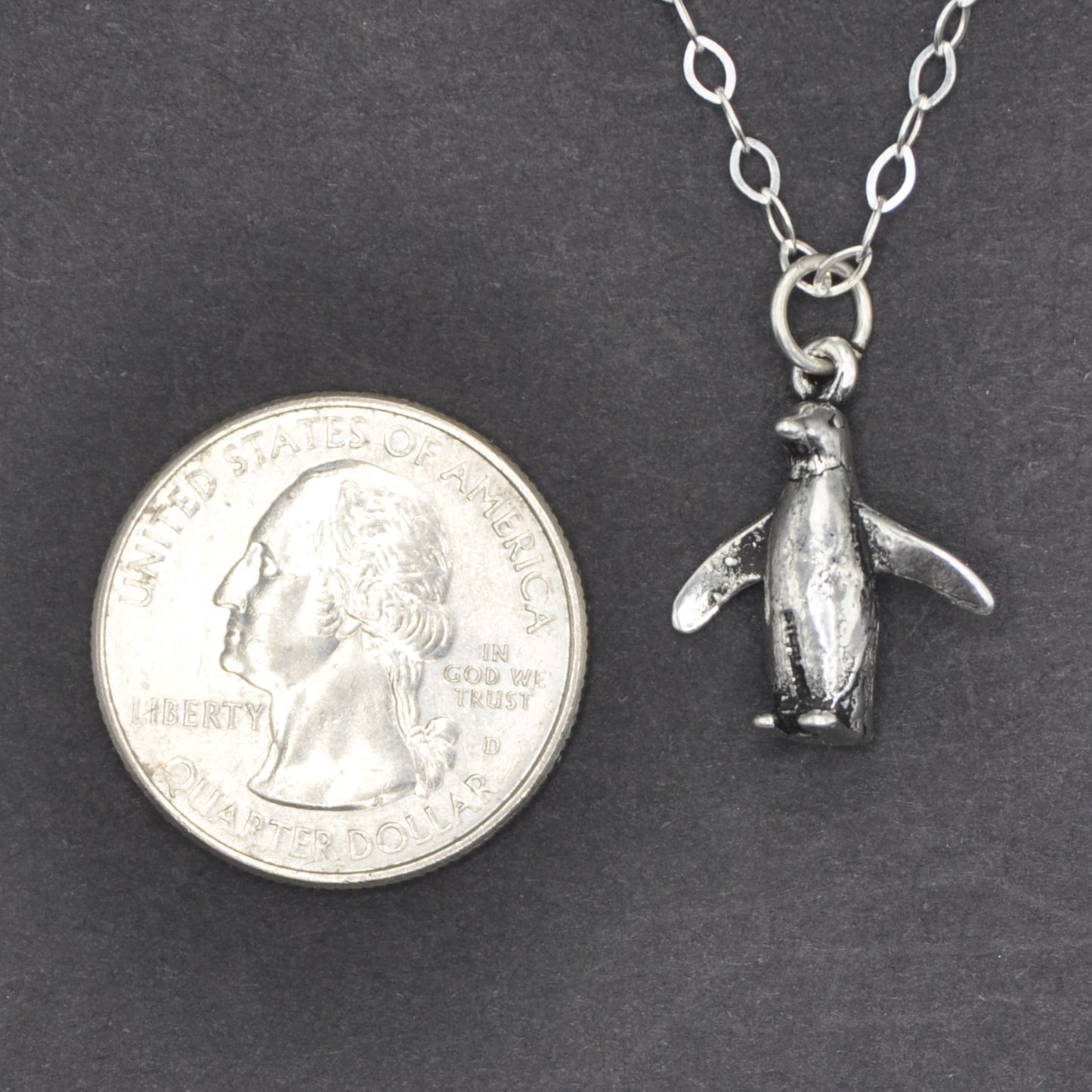 Penguin Necklace Recycled Sterling Silver .925 Cable Chain Endangered Species