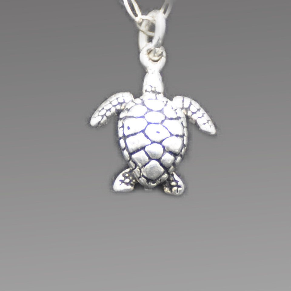 Sea Turtle Pendant Small Recycled Sterling Silver .925 18 Inch Chain Endangered Species