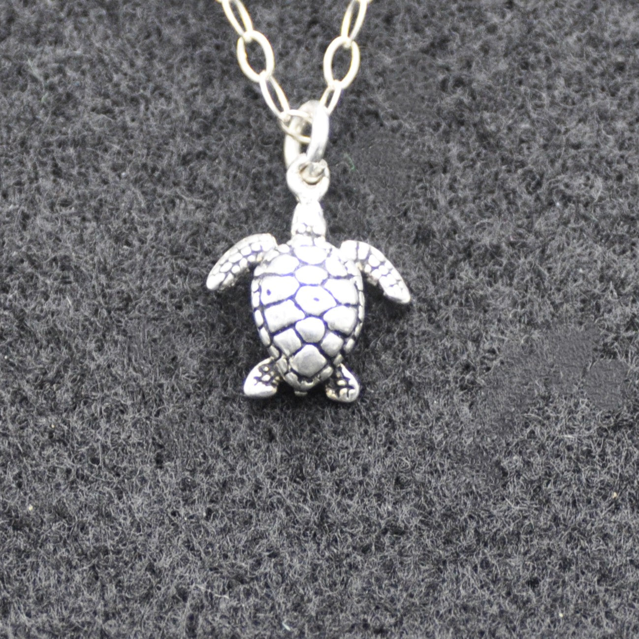 Sea Turtle Pendant Small Recycled Sterling Silver .925 18 Inch Chain Endangered Species