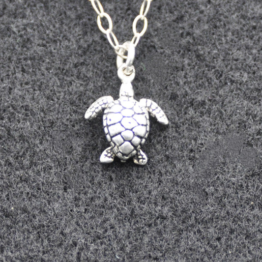 Sea Turtle Pendant Small Recycled Sterling Silver .925 18 Inch Chain Endangered Species