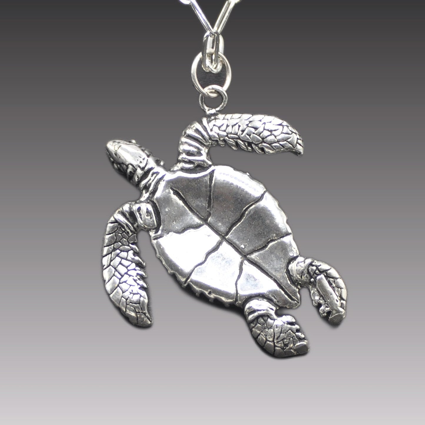Sea Turtle Pendant Recycled Sterling Silver .925 18 Inch Cable Chain Endangered Species