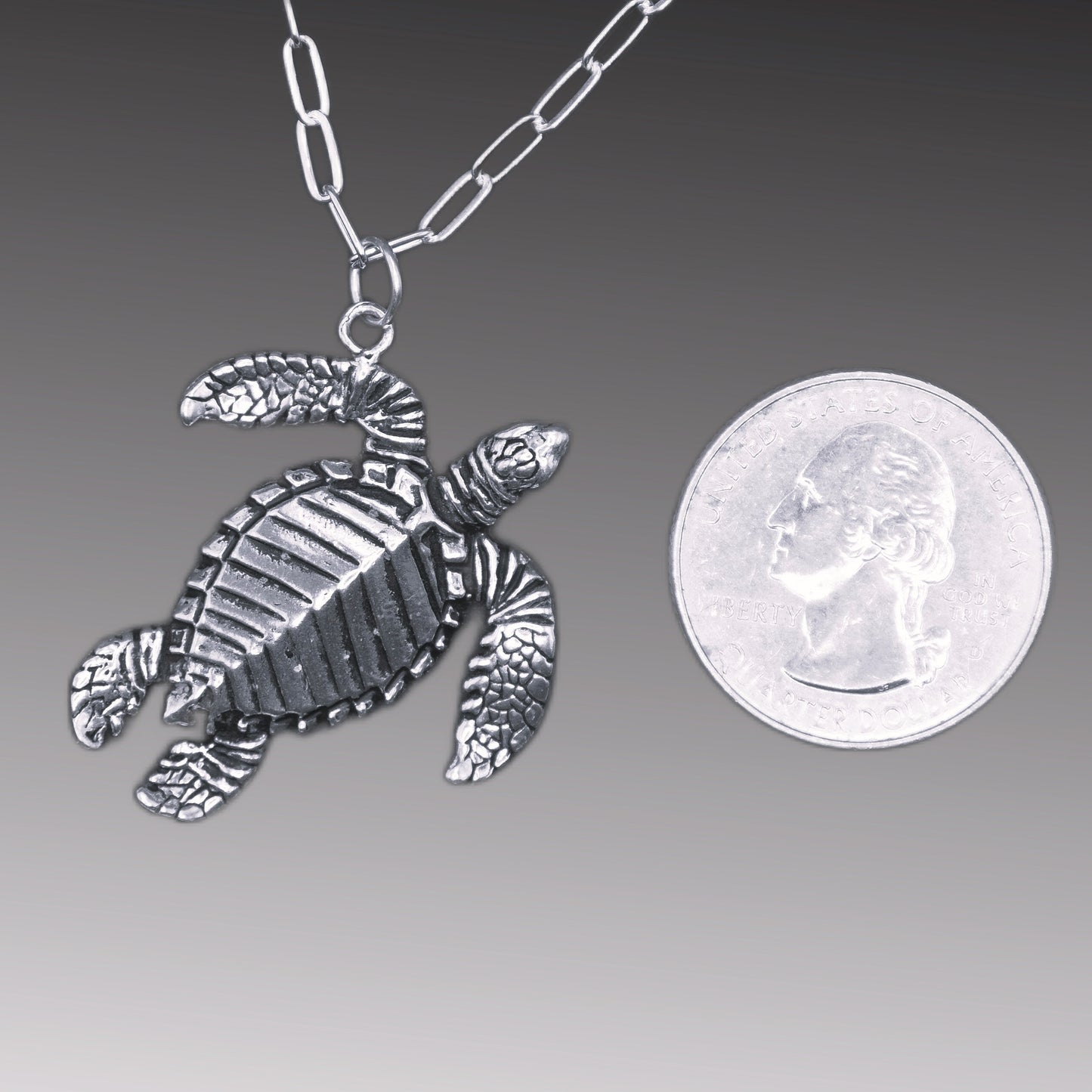 Sea Turtle Pendant Recycled Sterling Silver .925 18 Inch Cable Chain Endangered Species