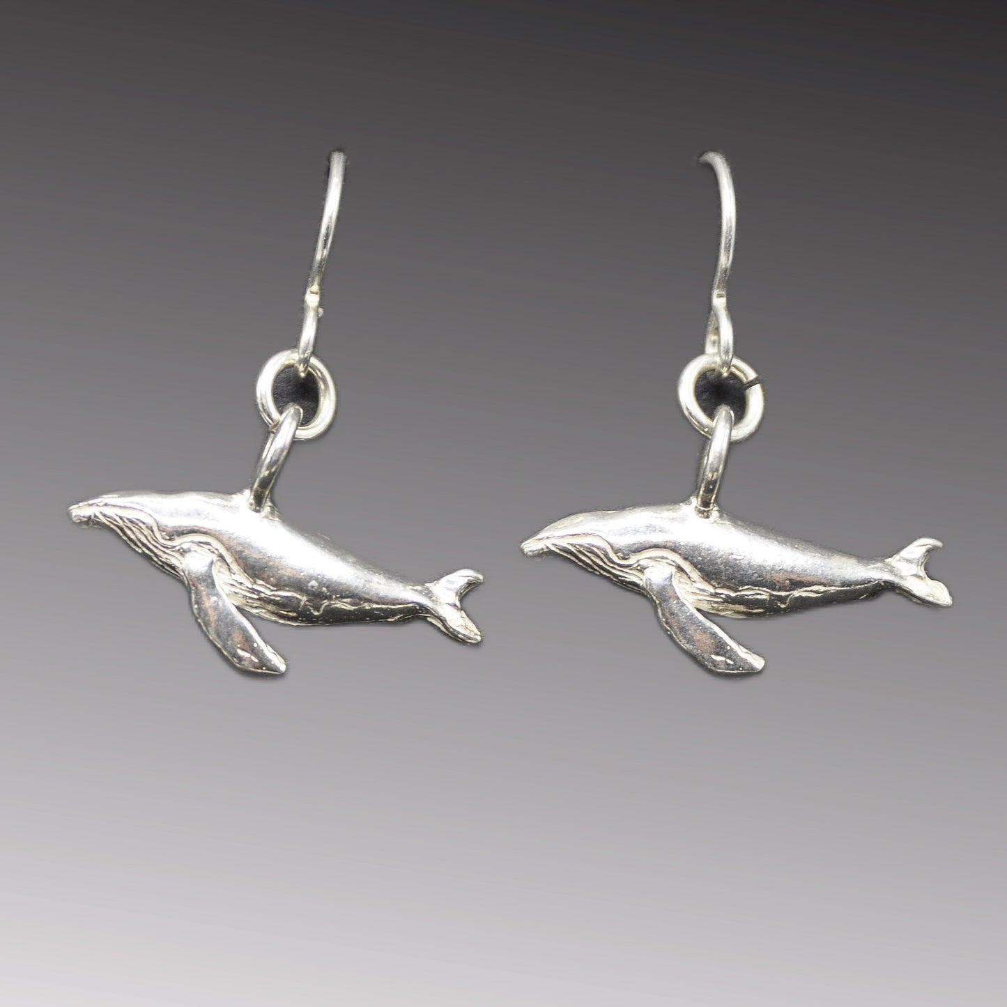 Whale Earrings, Recycled Silver Humpback Whale Jewelry Endangered Species .925
