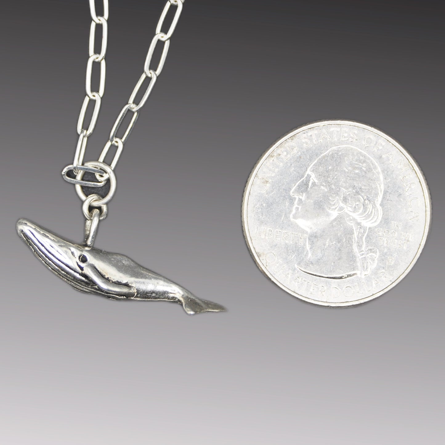 Whale Pendant Recycled Sterling Silver .925 18 Inch Cable Chain Endangered Species