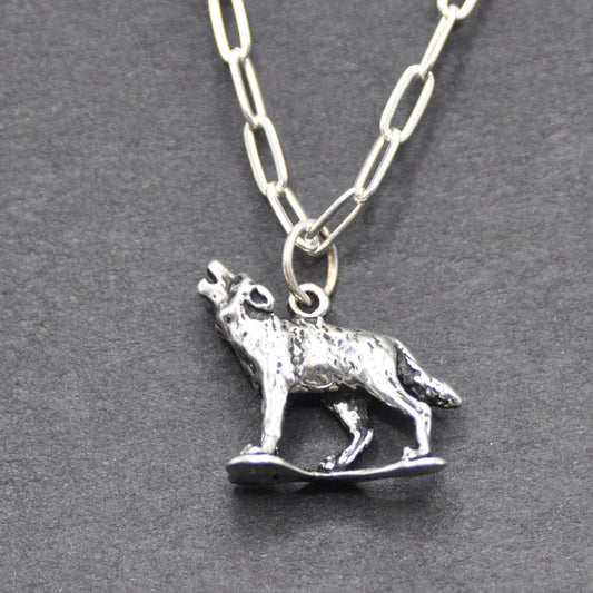 Wolf Necklace Recycled Sterling Silver .925 Cable Chain Endangered Species