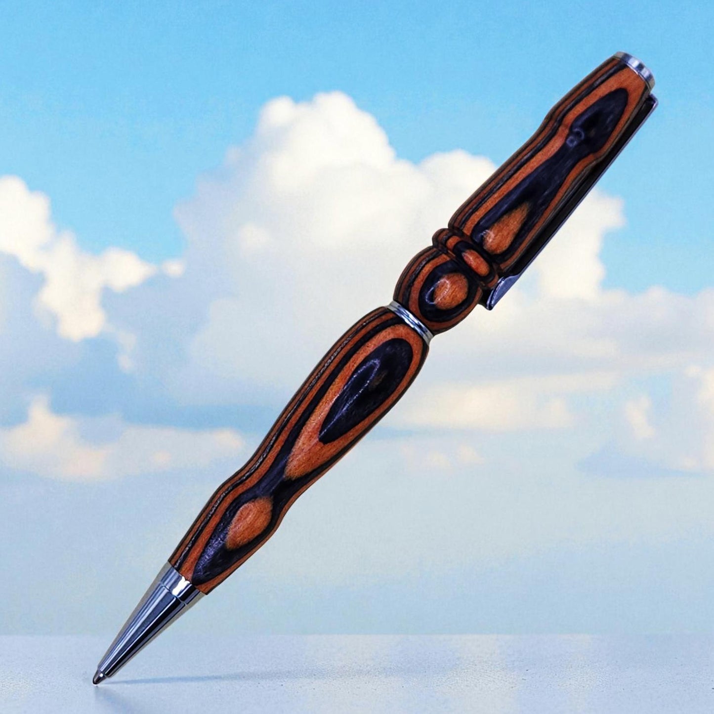 Handmade Wooden Ballpoint Pen in black and orange Birch, Personalized