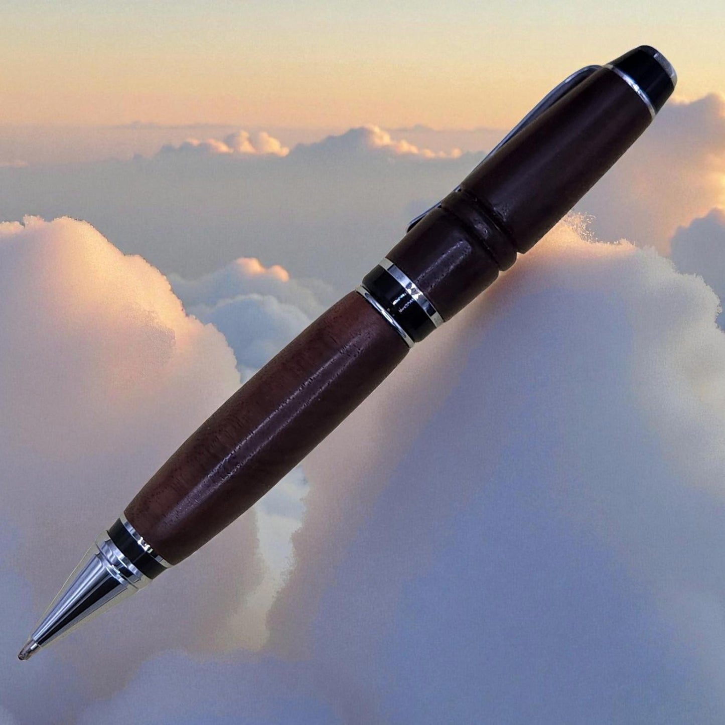 Elegant Wooden Ballpoint Pen with Chrome Accents, Big Pen for Big Hands,Engraved