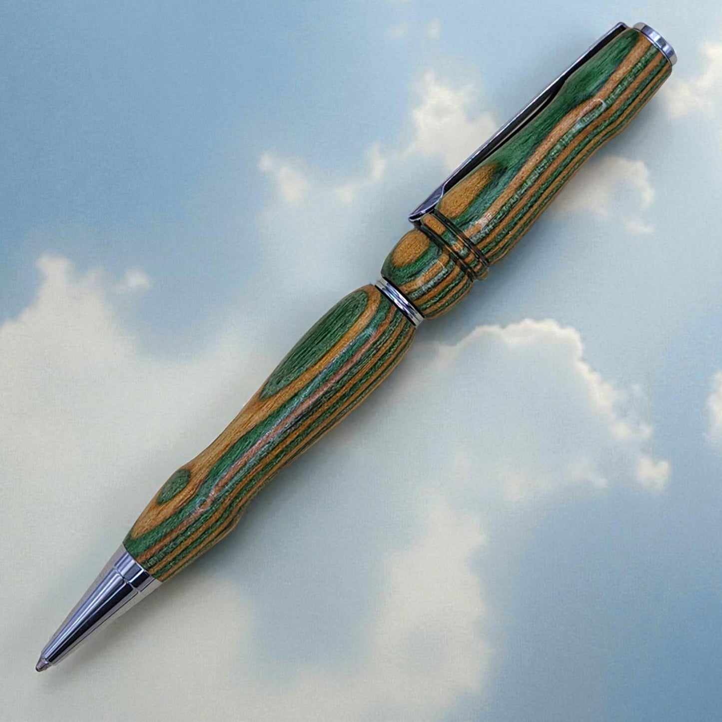 Handcrafted Wooden Art Pen with Green and Yellow Dyed Birch, Personalized