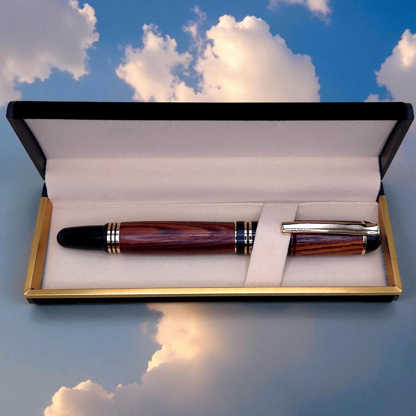 Handmade Wooden Fountain Pen with Black and Gold Accents