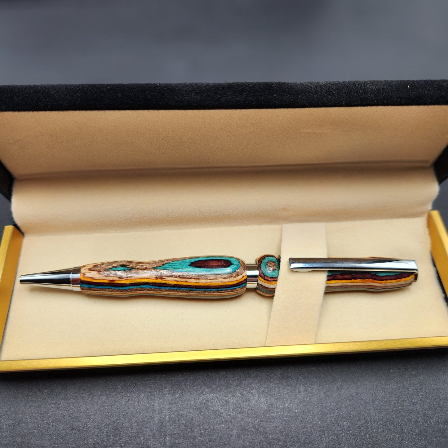 Wood Cross Pen Turquoise with free engraving, free gift box, and free shipping!