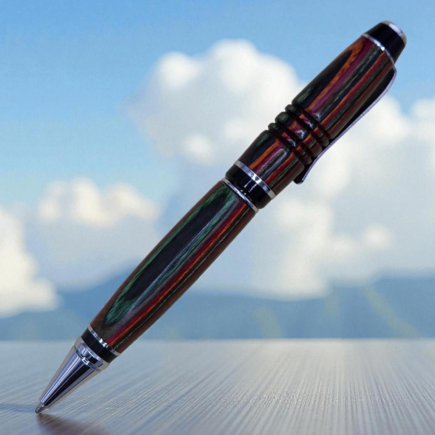 Elegant Wooden Ballpoint Pen with Chrome Accents, Big Pen for Big Hands,Engraved