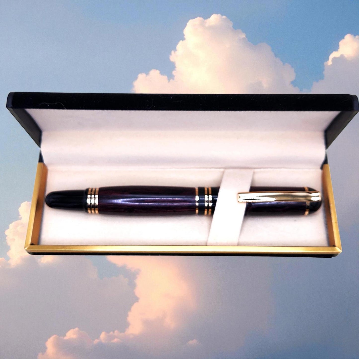 Handmade Black Wood Wooden Fountain Pen with Black and Gold Accents