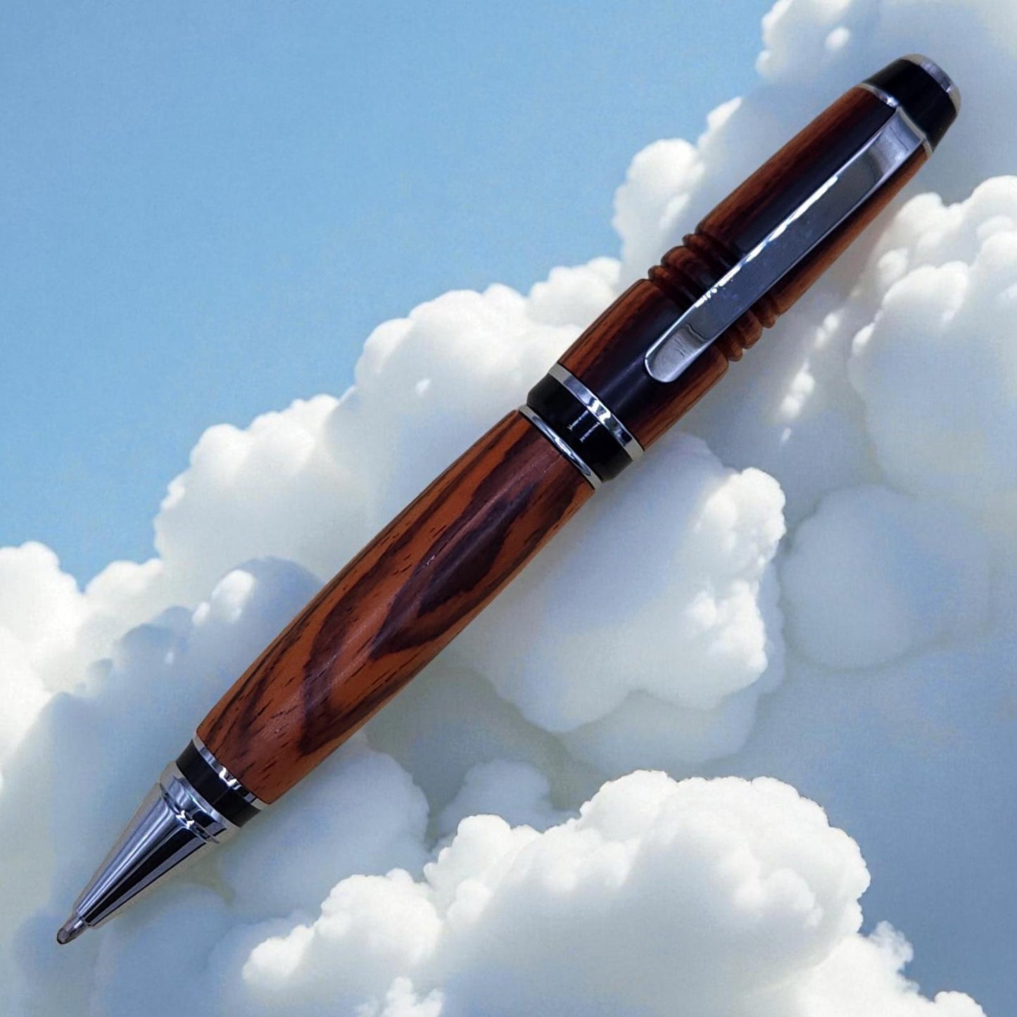 Elegant Wooden Ballpoint Pen with Chrome Accents, Big Pen for Big Hands,Engraved
