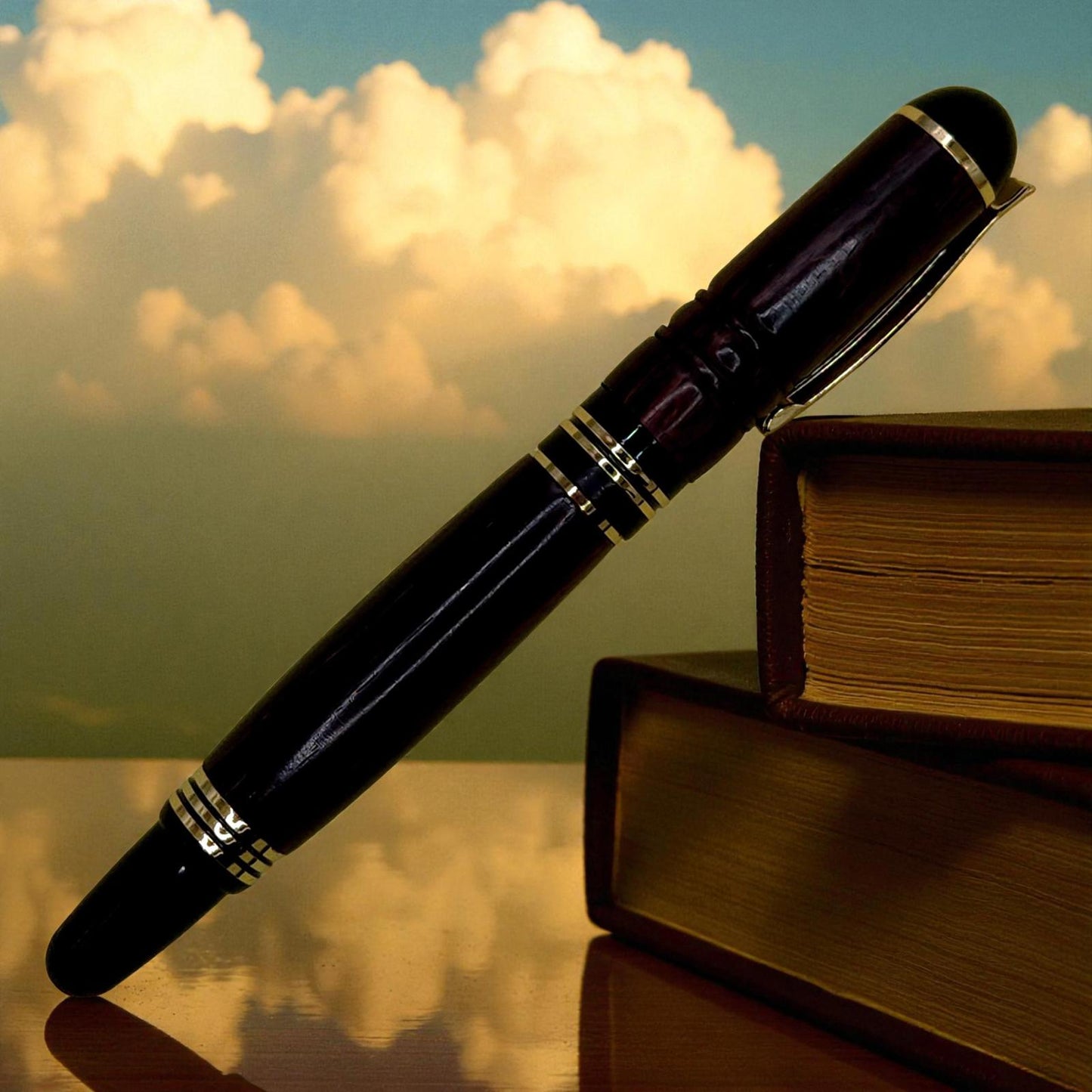 Handmade Black Wood Wooden Fountain Pen with Black and Gold Accents