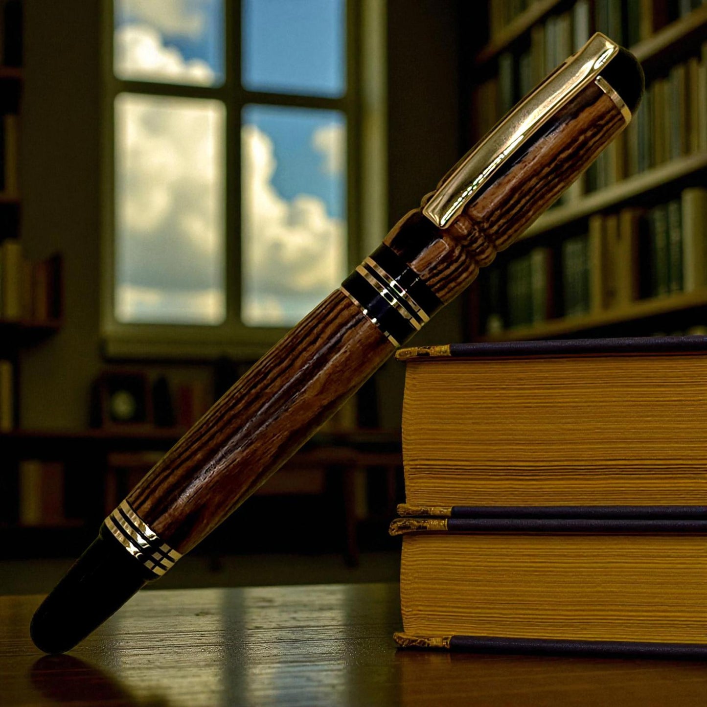 Handmade Bocote Wooden Fountain Pen with Black and Gold Accents