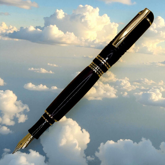 Handmade Black Wood Wooden Fountain Pen with Black and Gold Accents