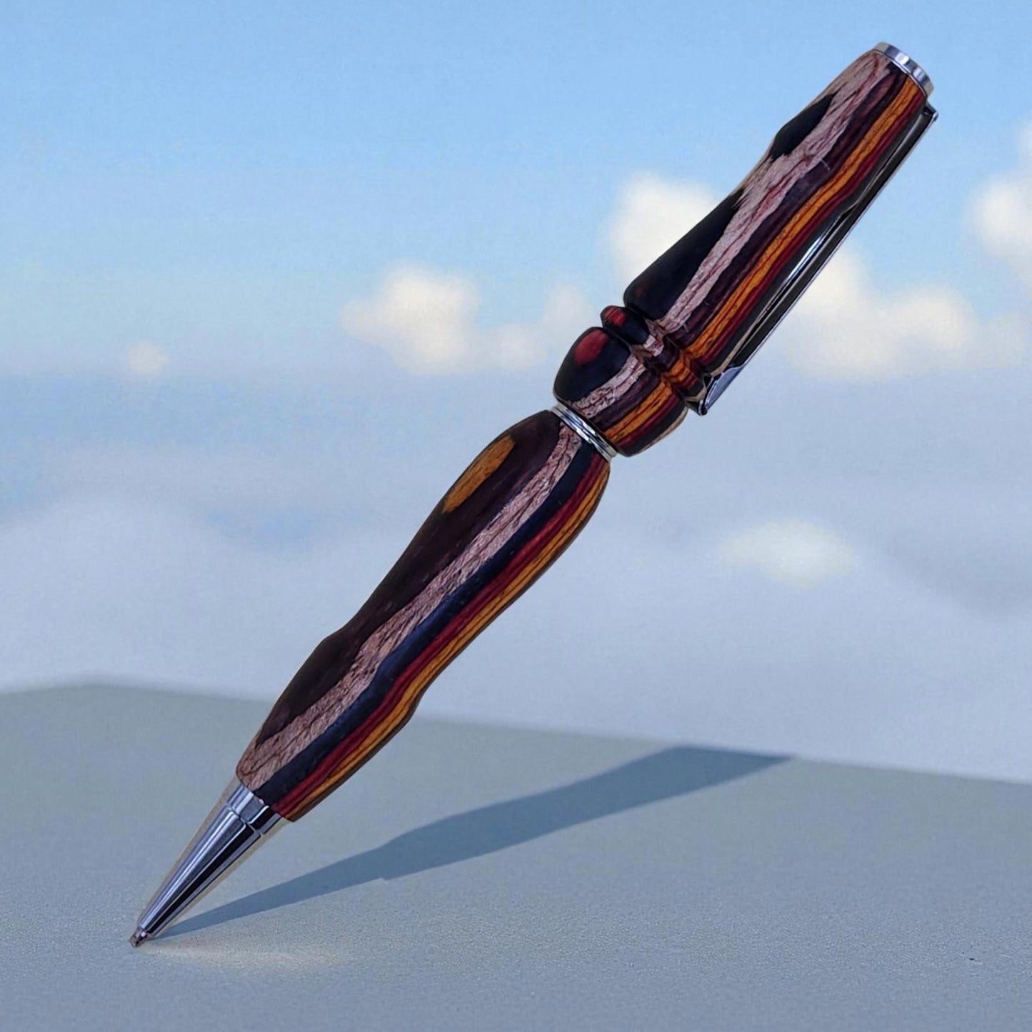 Handmade Wooden Ballpoint Pen with Multicolor Stripes, Cross Refill