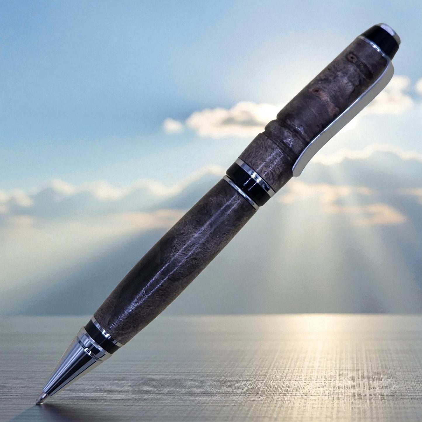 Elegant Wooden Ballpoint Pen with Chrome Accents, Big Pen for Big Hands,Engraved
