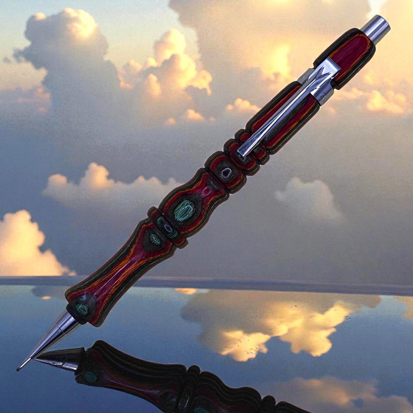 Handmade Mechanical Pencil in Rainbow Colored Birch, with Ergonomic Grip. .7mm