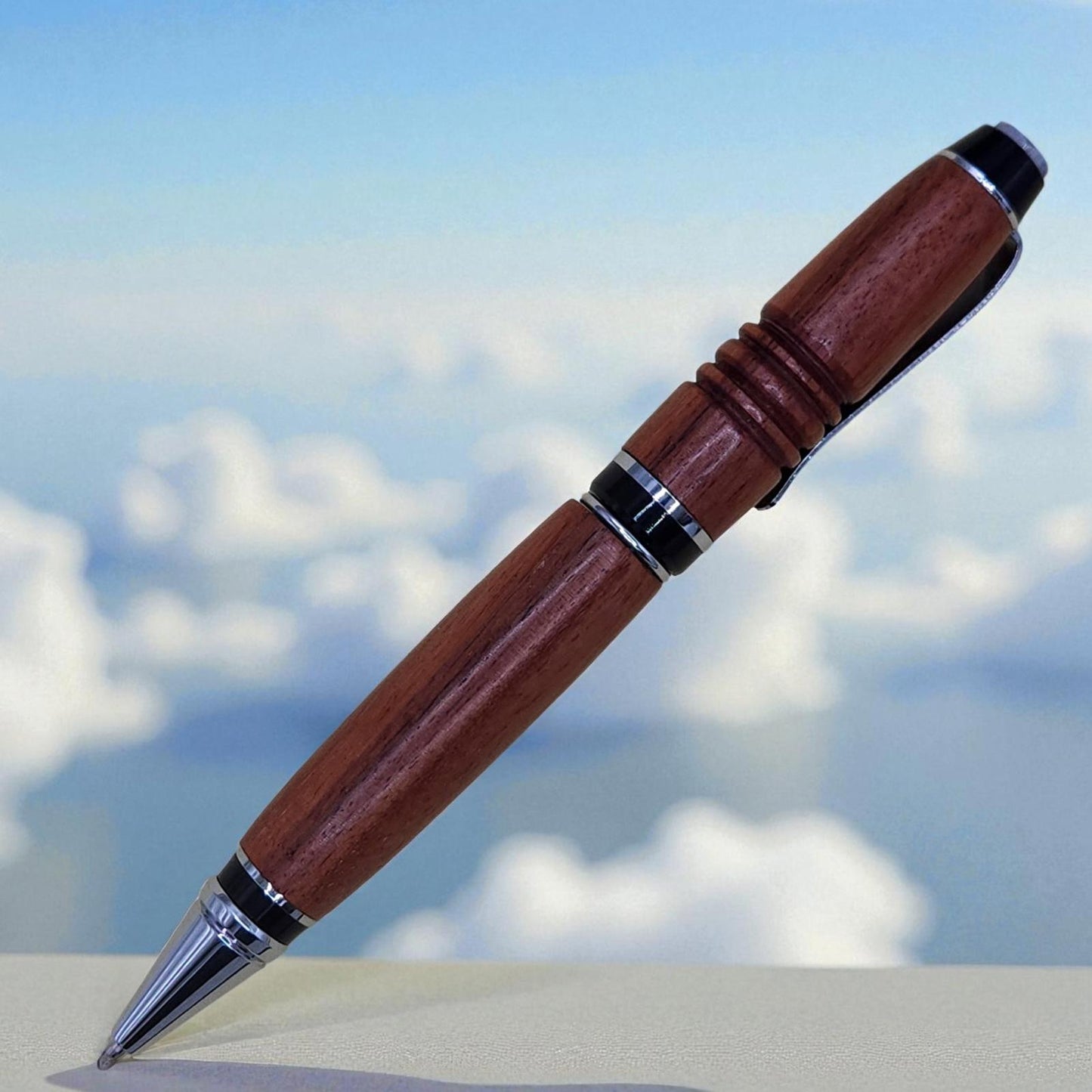 Elegant Wooden Ballpoint Pen with Chrome Accents, Big Pen for Big Hands,Engraved