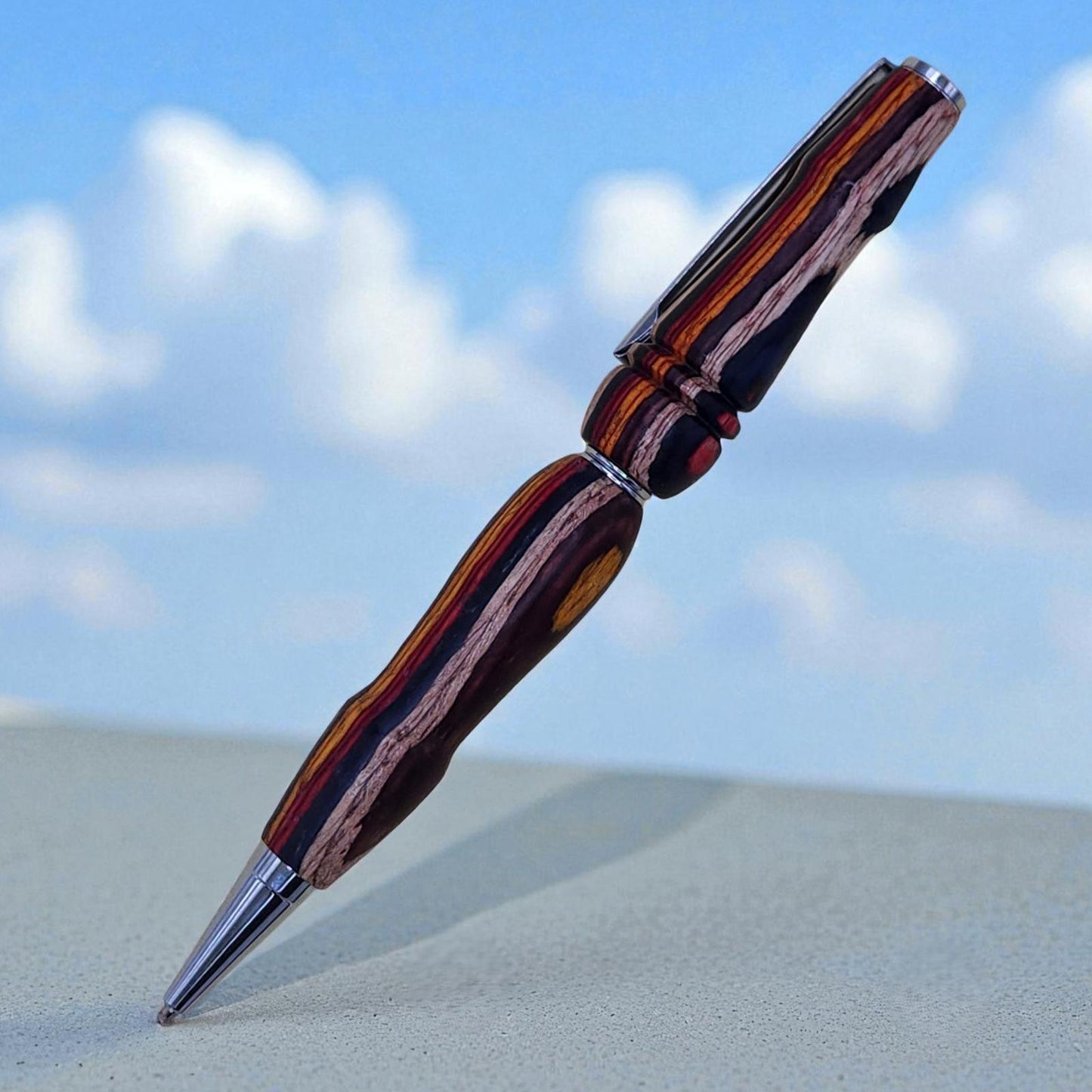 Handmade Wooden Ballpoint Pen with Multicolor Stripes, Cross Refill