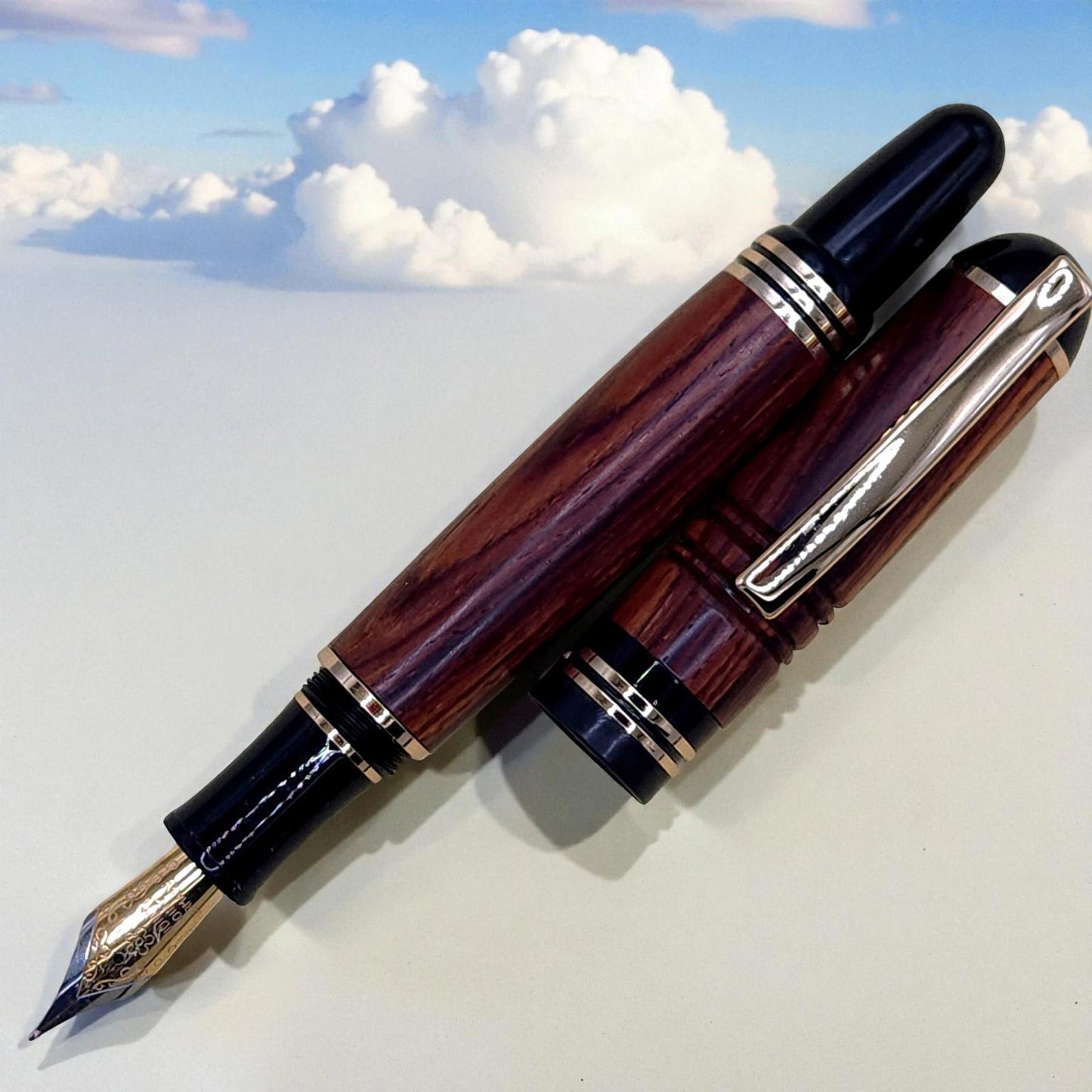 Handmade Wooden Fountain Pen with Black and Gold Accents