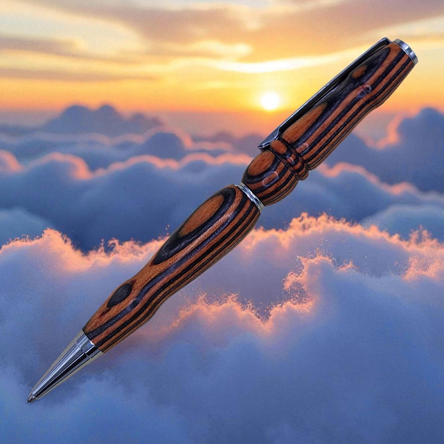 Handmade Wooden Ballpoint Pen in black and orange Birch, Personalized