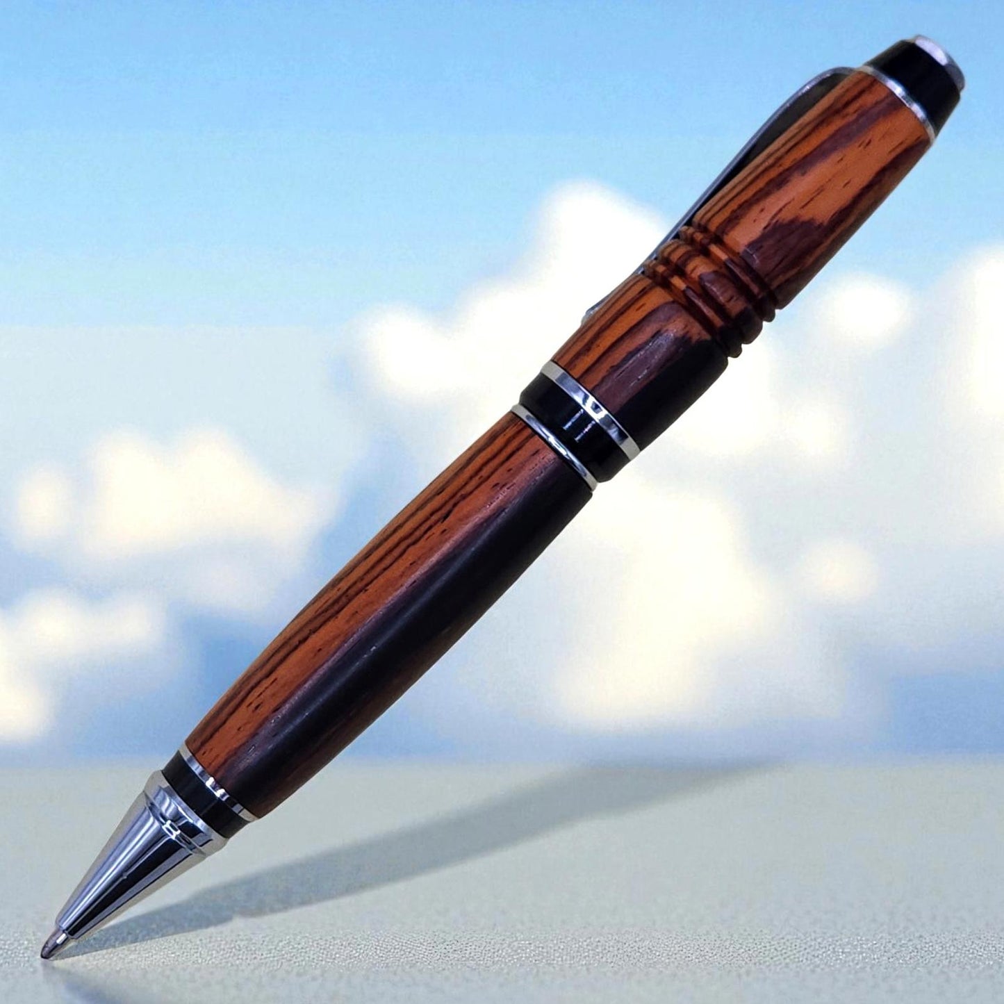 Elegant Wooden Ballpoint Pen with Chrome Accents, Big Pen for Big Hands,Engraved