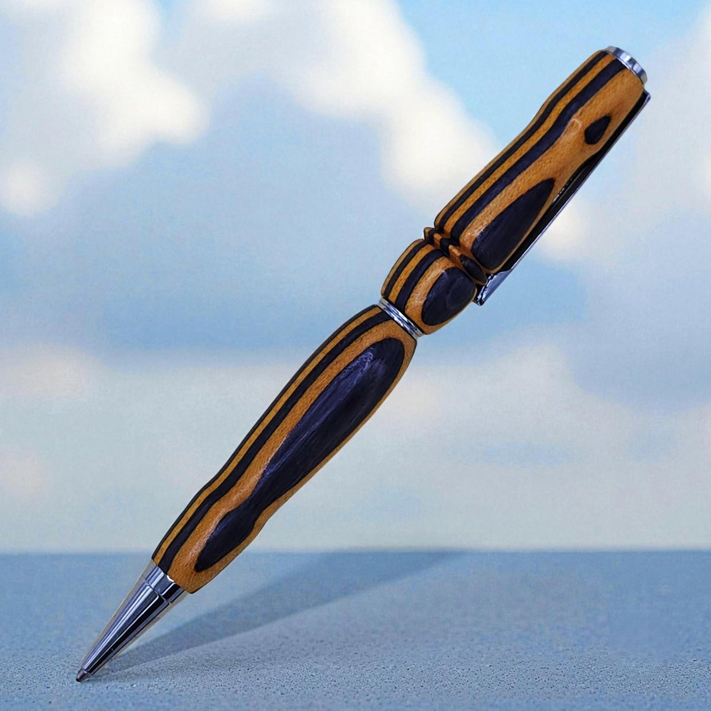 Handmade Wooden Ballpoint Pen in Dyed Birch, Personalized, Yellow and Black