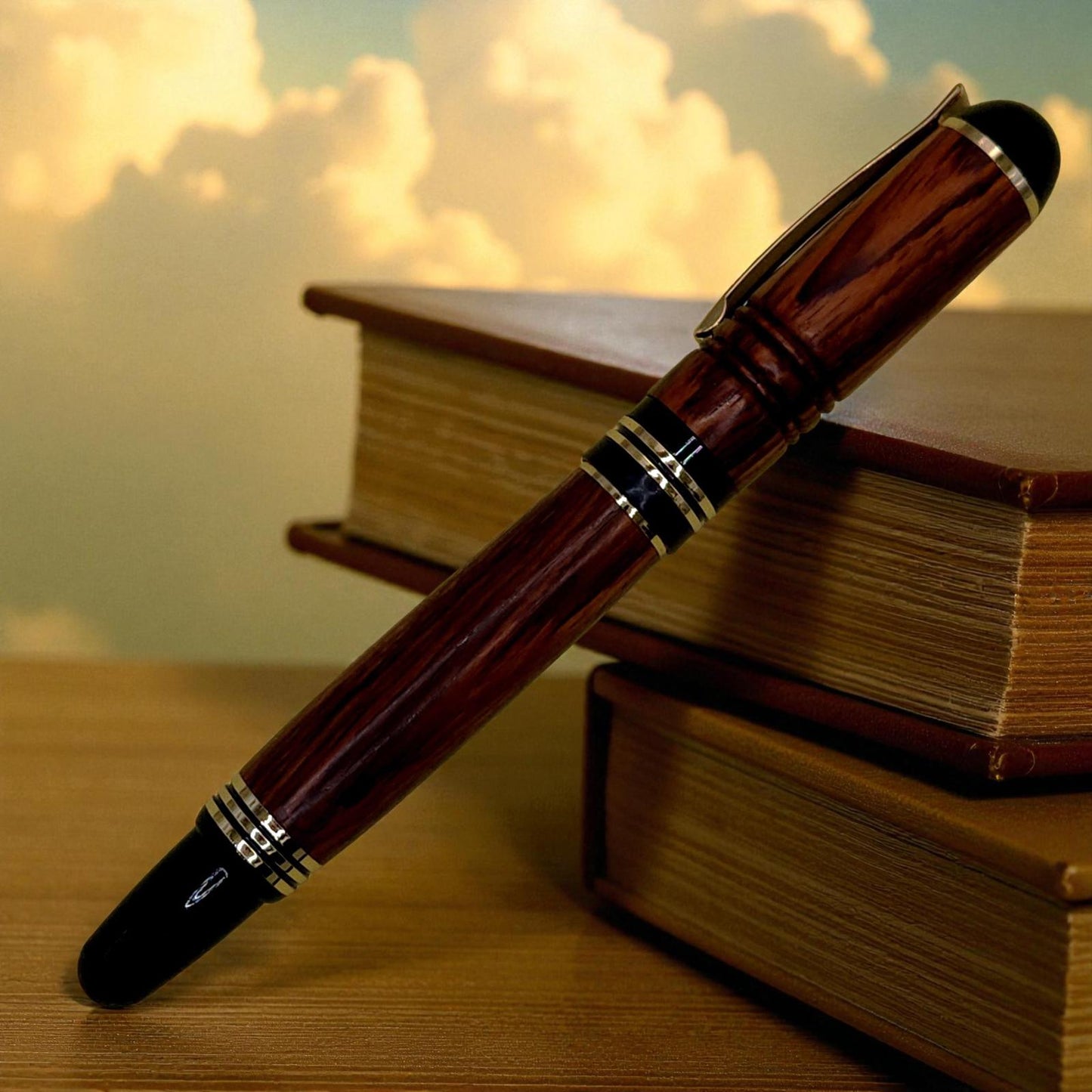 Handmade Wooden Fountain Pen with Black and Gold Accents