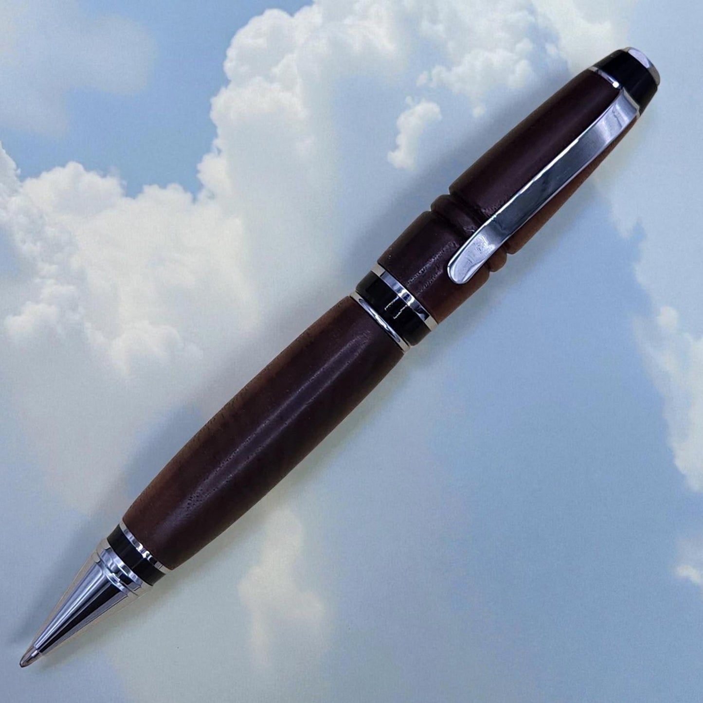 Elegant Wooden Ballpoint Pen with Chrome Accents, Big Pen for Big Hands,Engraved