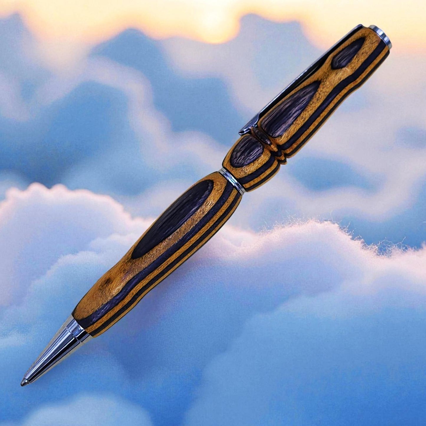 Handmade Wooden Ballpoint Pen in Dyed Birch, Personalized, Yellow and Black