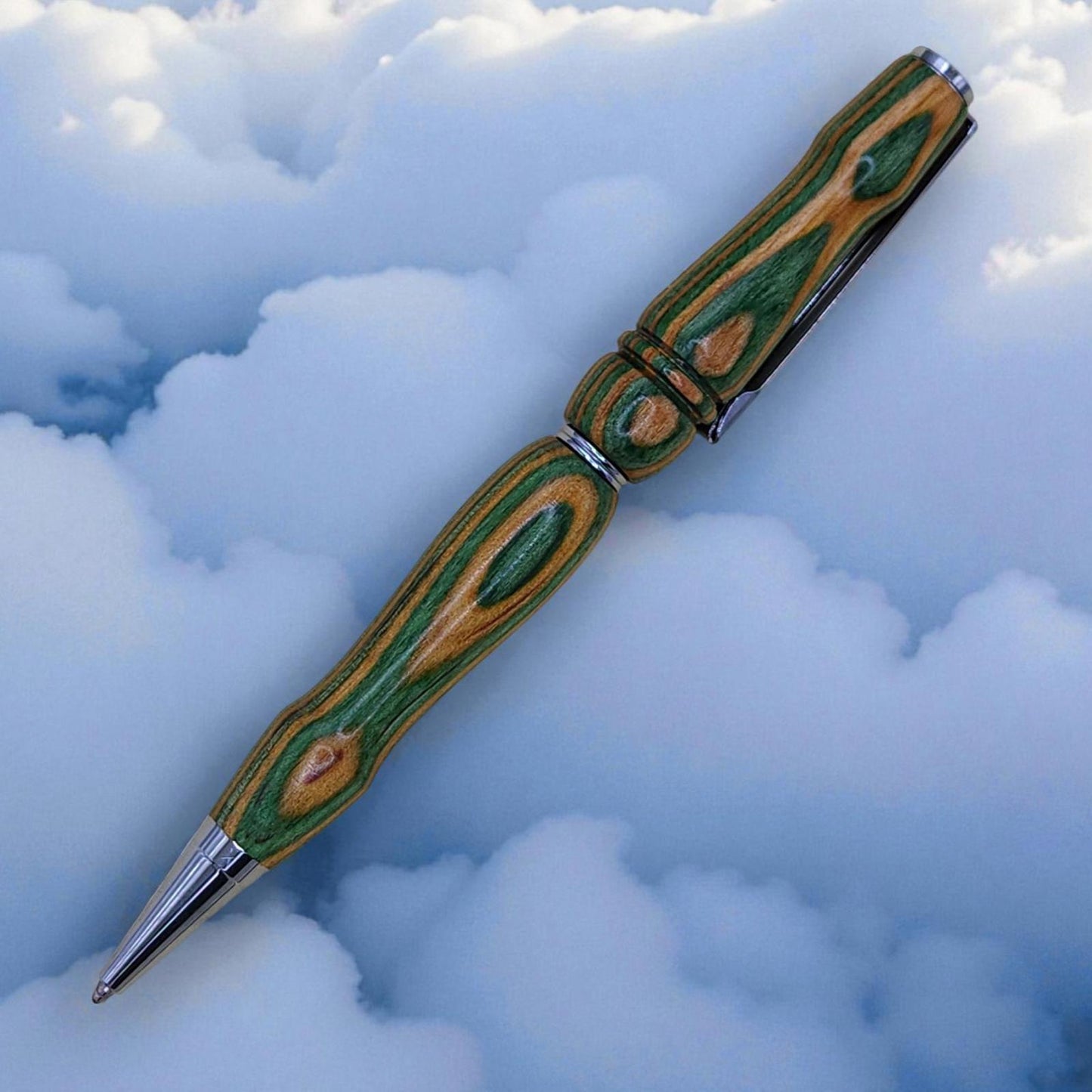 Handcrafted Wooden Art Pen with Green and Yellow Dyed Birch, Personalized