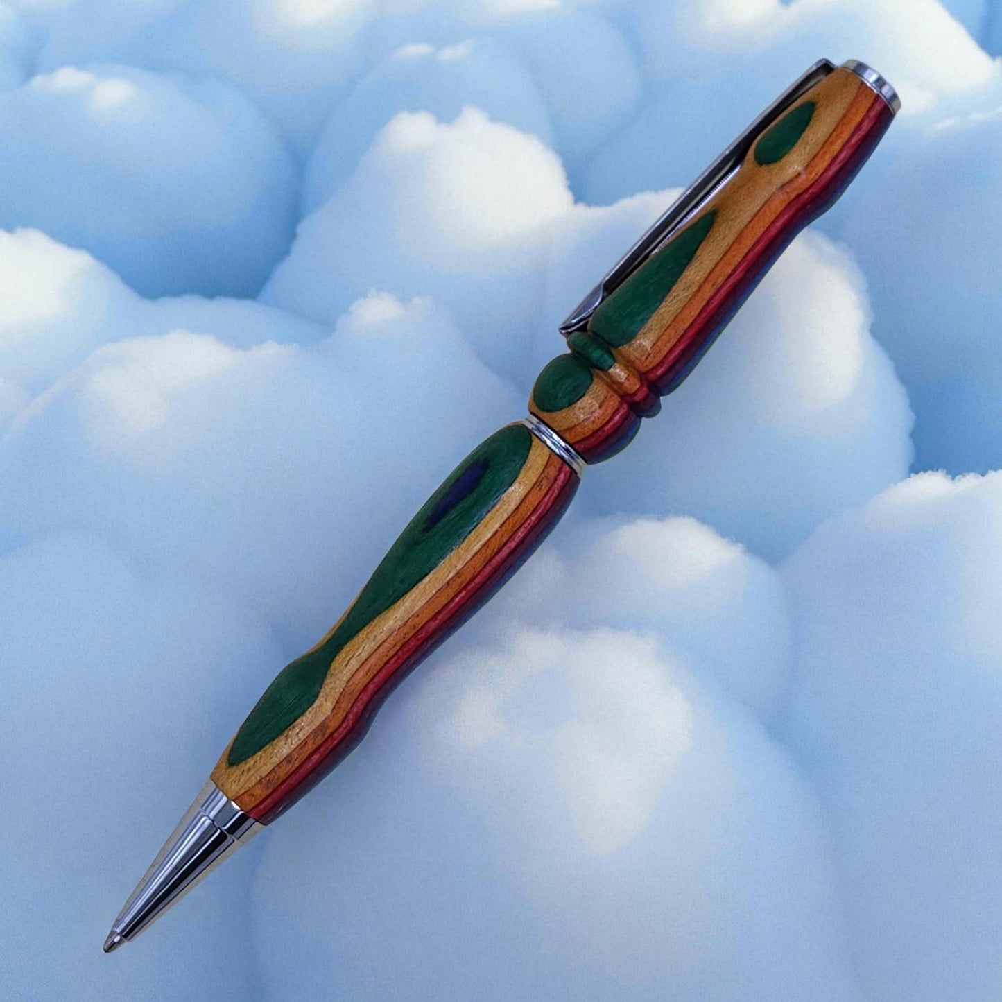 Handmade Wooden Ballpoint Pen in Rainbow Birch, Personalized, Extra Refill