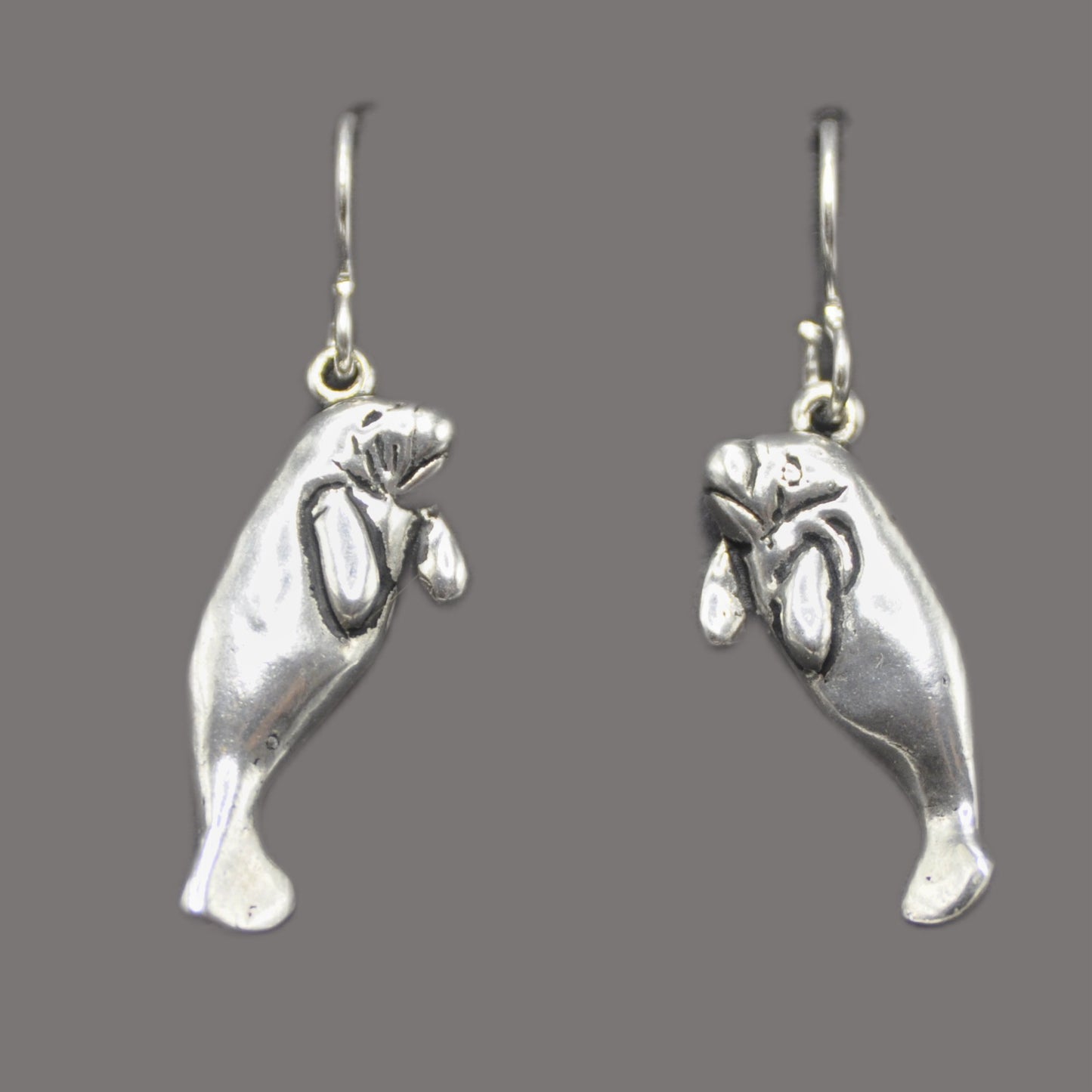 Manatee Earrings, Handcrafted Recycled Silver Manatee Jewelry Endangered Species .925