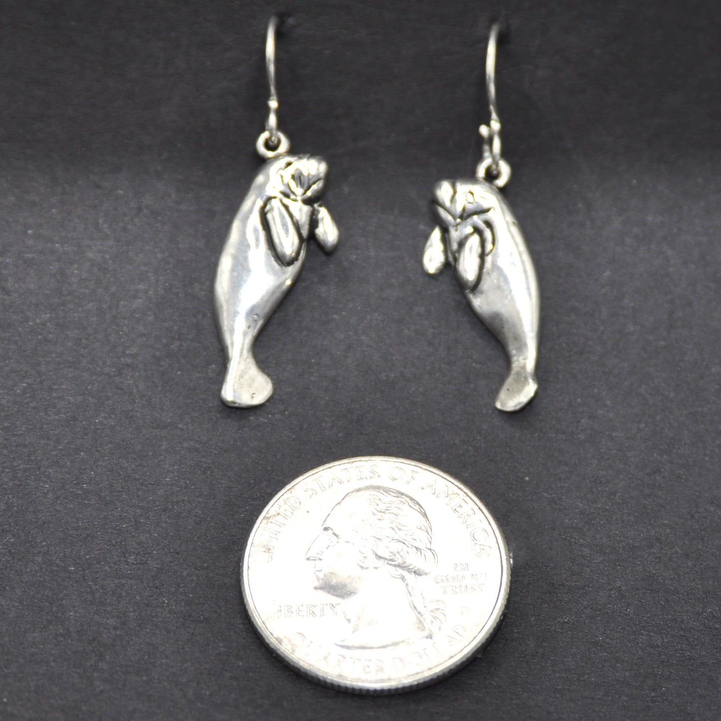 Manatee Earrings, Handcrafted Recycled Silver Manatee Jewelry Endangered Species .925