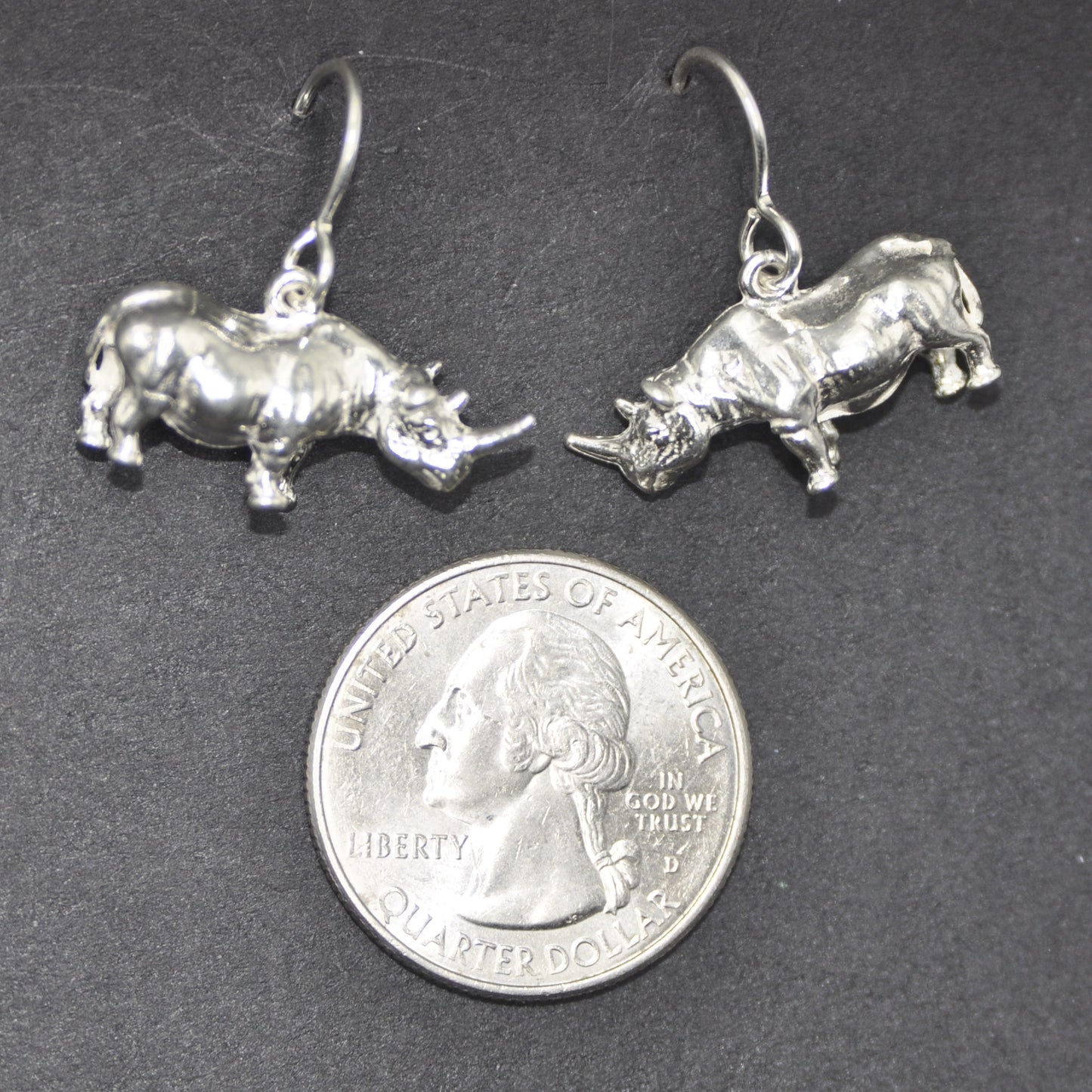 Rhinoceros Earrings, Handcrafted Recycled Silver Rhino Jewelry Endangered Species .925