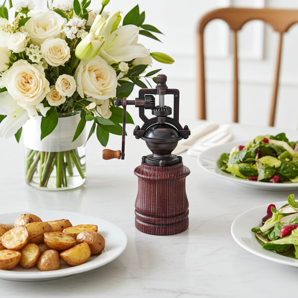 8 inch Handmade Pepper Mill in Birch ceramic for salt or fresh pepper.  Adjustable grind.